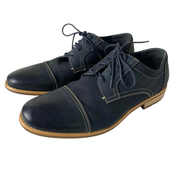 Steve Madden Chays Navy Leather Cap Toe Oxford Mens Casual Dress Size 12 Lace Up main image 3